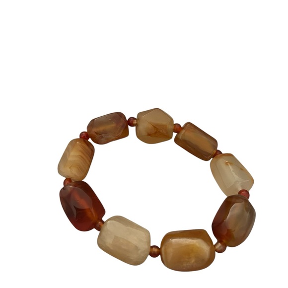 Agate Faceted Irregular Nugget Gem Stone Elastic Bracelet - Picture 3 of 3